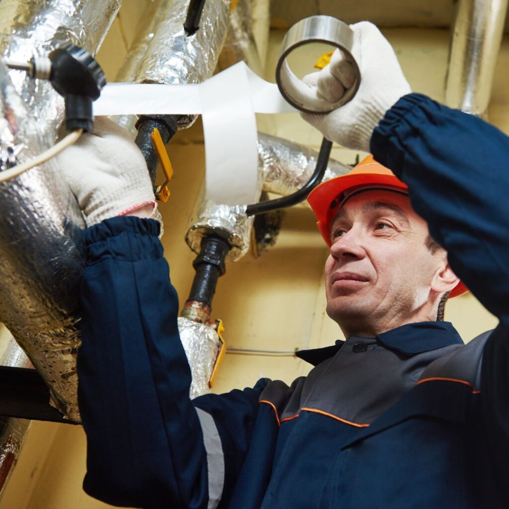 someone insulating pipes